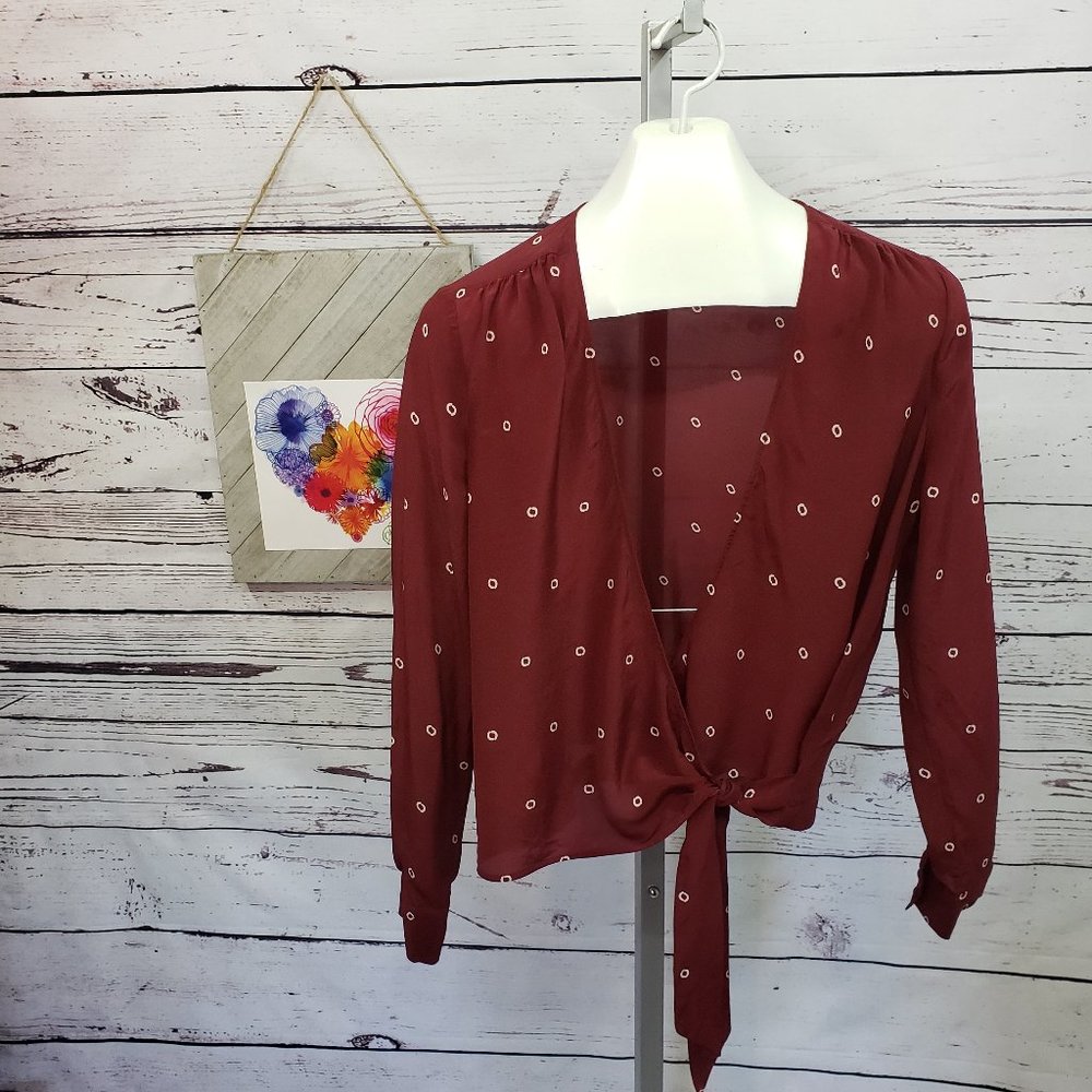 J. Crew Burgundy Blouse with White Dots